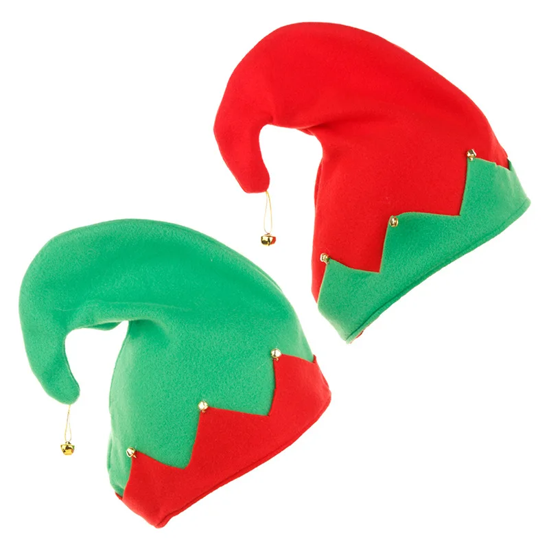 

Christmas Elf Hat Bell Red Green Hat Flannel Bells Holiday Party Headwear Hat Party Decorations Funny Cosplay Accessories