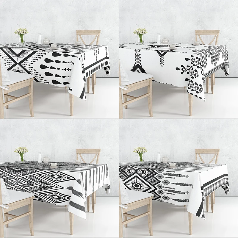 

Bohemian Series Simple Black White Flax Tablecloth Table Dustproof Cover Beautify Kitchen Dining Room Decoration Multiple Sizes