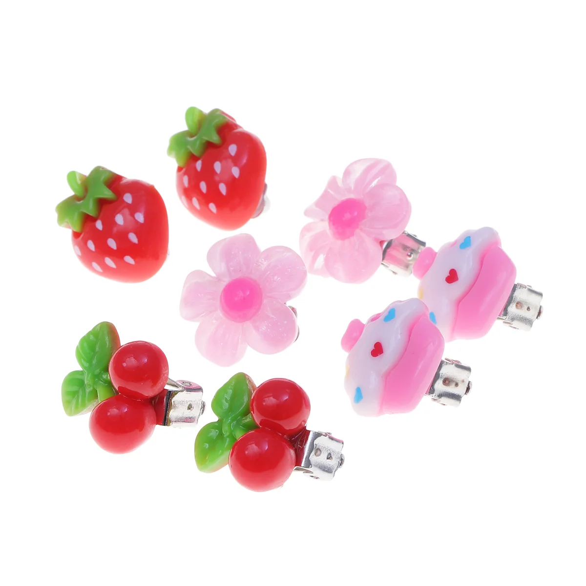 8pcs Kids Clip-on Earrings Girls Ear Clip Decorations Party Favors (Strawberry + Cherry + Ice Cream + Flower, 2 Pairs Each)
8pcs Kids Clip-on Earrings Girls Ear Clip Decorations Party Favors (Strawberry + Cherry + Ice Cream + Flower, 2 Pairs Each)