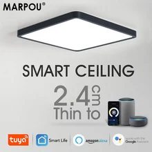 MARPOU Tuya Smart LED Ceiling Lamp Wood Grain App Voice Control Alexa/Google Remote Control Square Ceiling Lights Living Room