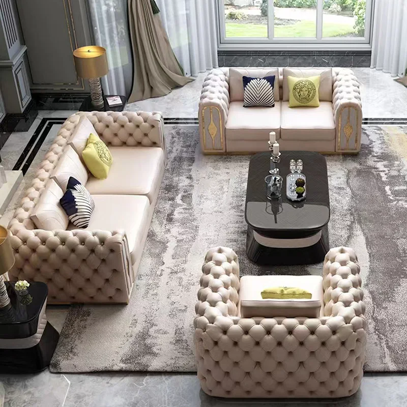 Italian Light Luxury Leather Sofa Pull Button Villa Living Room Large Unit Luxury Modern Simple Hotel Model Room Sofa 
Italian Light Luxury Leather Sofa Pull Button Villa Living Room Large Unit Luxury Modern Simple Hotel Model Room Sofa