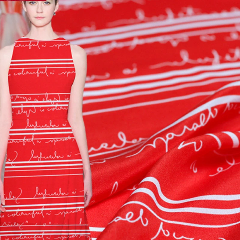 Mulberry Silk Printed Crepe De Chine Fabric Spring Summer Red English Women's for Dress Clothing Cloth Sewing by the Meter
Mulberry Silk Printed Crepe De Chine Fabric Spring Summer Red English Women's for Dress Clothing Cloth Sewing by the Meter