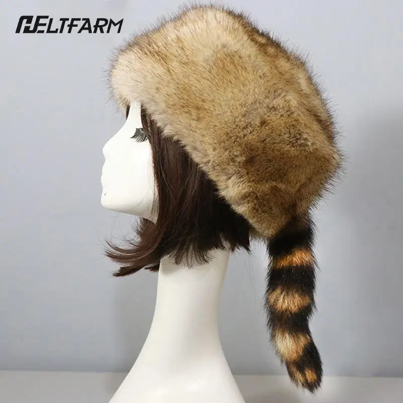 

Fashion Windproof Faux Fur Cossack Style Russian Women Winter Ski Earflap Hat Warm Soft Fluffy Fur Female Cap