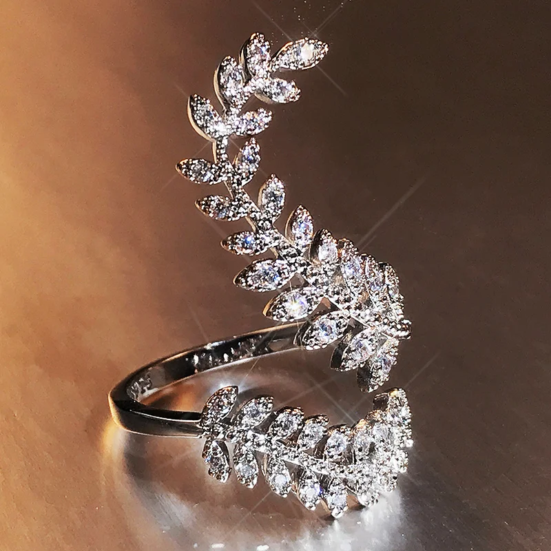 Fashion Graceful Leaves Both End of Open Ring Silver Color Girl Cocktail Party Rings Shine Crystal Zircon Fashion Women Jewelry
Fashion Graceful Leaves Both End of Open Ring Silver Color Girl Cocktail Party Rings Shine Crystal Zircon Fashion Women Jewelry
