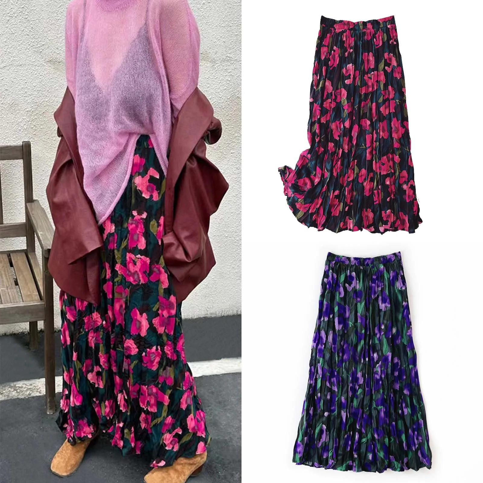 Elegant Pleated A Line Skirt For Women Fashion Vintage Floral Pattern Printed Half Skirt Autumn High Waist Half Body Skirt
Elegant Pleated A Line Skirt For Women Fashion Vintage Floral Pattern Printed Half Skirt Autumn High Waist Half Body Skirt