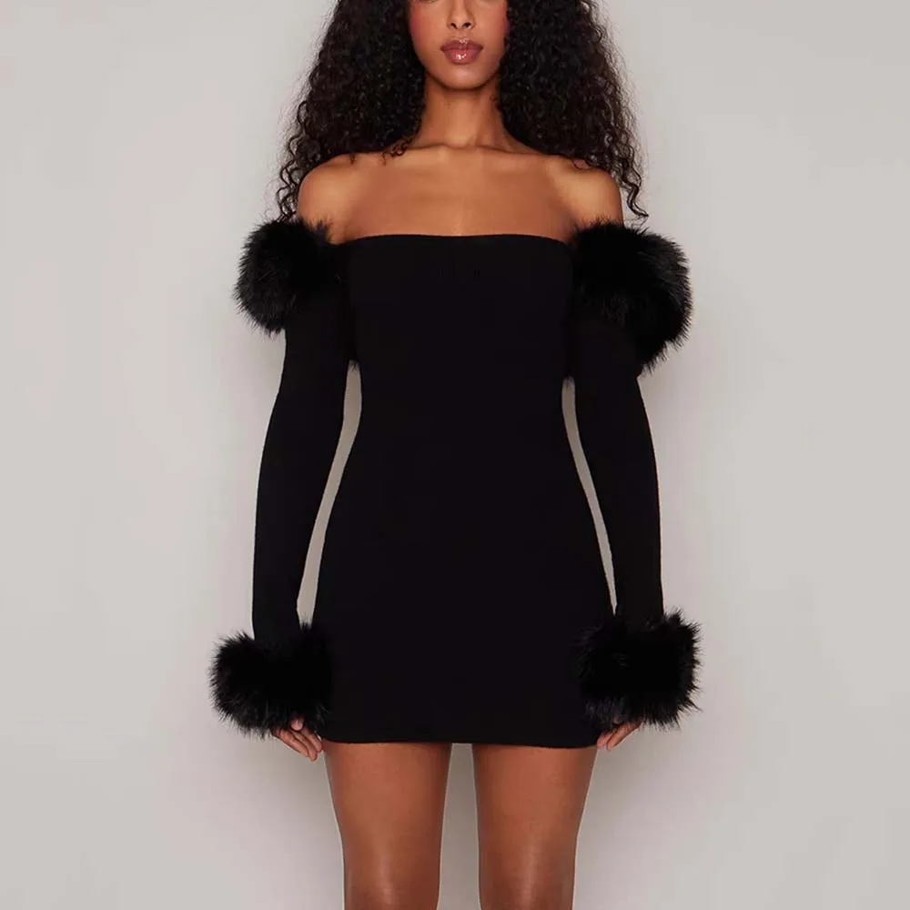 Women's Dresses 2023 Fall & Winter New Y2k Eco-friendly Fox Fur Patchwork Sexy Strapless One-Line Neck Long Sleeve Knit Dresses 
Women's Dresses 2023 Fall & Winter New Y2k Eco-friendly Fox Fur Patchwork Sexy Strapless One-Line Neck Long Sleeve Knit Dresses