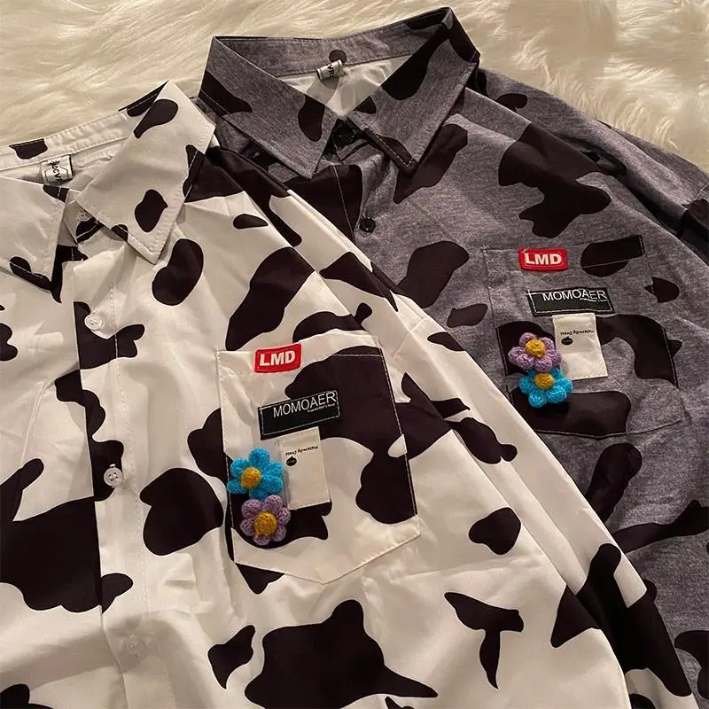 Long Sleeve Cow Overall Print Loose Shirts Women Turn Down Collar Camisa Streetwear Casual Blouse Couples Chemise Femme Tops 
Long Sleeve Cow Overall Print Loose Shirts Women Turn Down Collar Camisa Streetwear Casual Blouse Couples Chemise Femme Tops