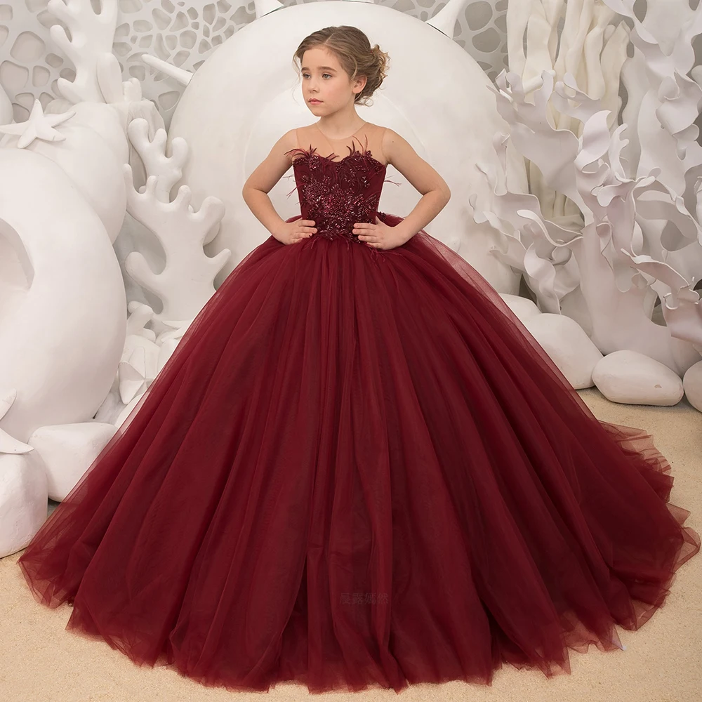 Burgundy Flower Girls Dresses 2023 O-Neck Lace Applique Tulle Kids Wedding Party Dress Beading A-Line Puffy Child Bridel Gowns
Burgundy Flower Girls Dresses 2023 O-Neck Lace Applique Tulle Kids Wedding Party Dress Beading A-Line Puffy Child Bridel Gowns