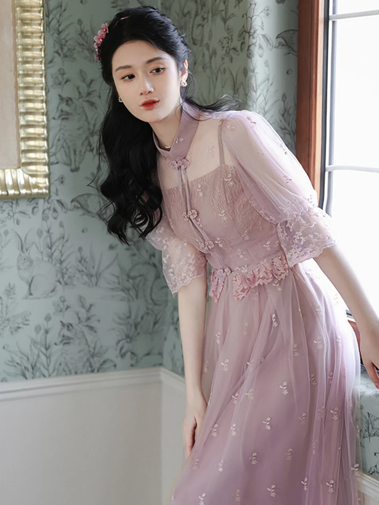 Женское Сетчатое платье в стиле ретро, светло-Фиолетовое кружевное платье в китайском стиле с рукавами-фонариками и вышивкой, лето
Женское Сетчатое платье в стиле ретро, светло-Фиолетовое кружевное платье в китайском стиле с рукавами-фонариками и вышивкой, лето