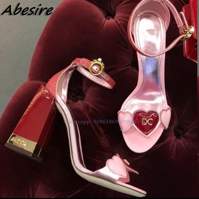 Pink Sandals Ankle Buckle Cover Heel Chunky High Heel Sandals Women Heart Decor Novel Summer Shoes For Women Mixed Color Sandals
Pink Sandals Ankle Buckle Cover Heel Chunky High Heel Sandals Women Heart Decor Novel Summer Shoes For Women Mixed Color Sandals