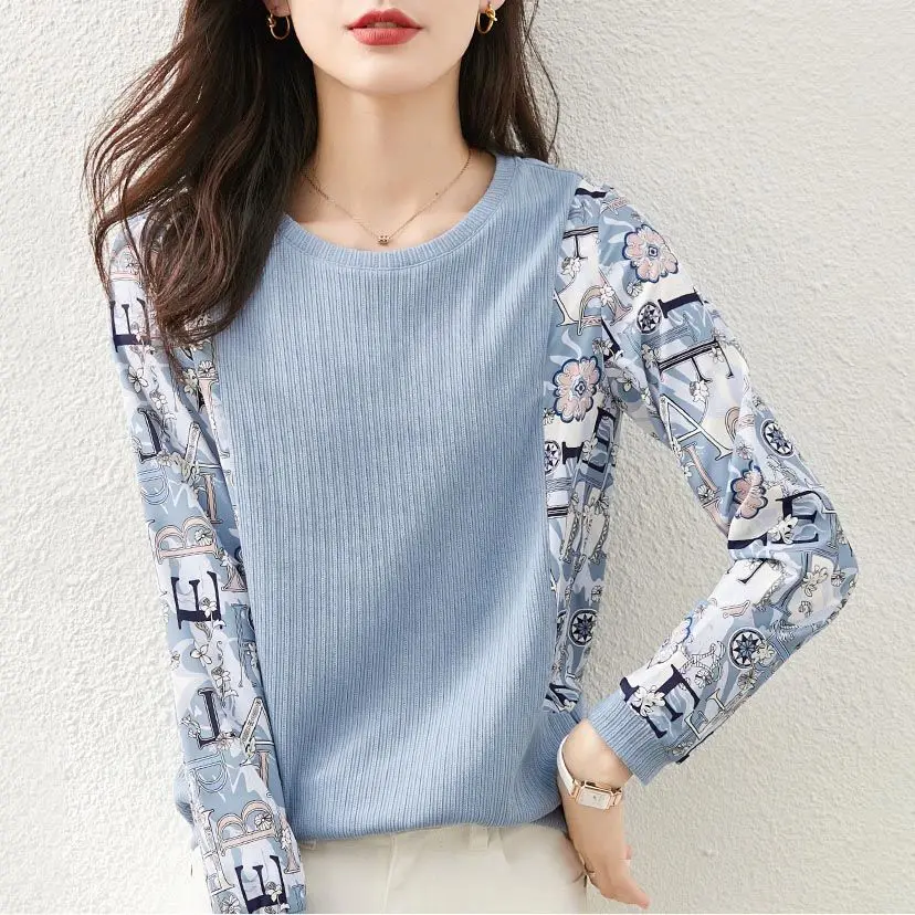 2022 Spring New Letter Printing Fake Two Piece Splicing Chiffon Top Round Neck Loose Long Sleeve T-fashion
2022 Spring New Letter Printing Fake Two Piece Splicing Chiffon Top Round Neck Loose Long Sleeve T-fashion
