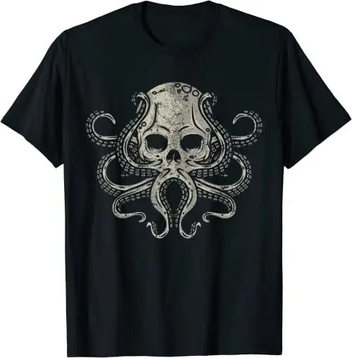 Страшная футболка с осьминогом для дайвинга Goth Kraken скелет потертая пот 27541
