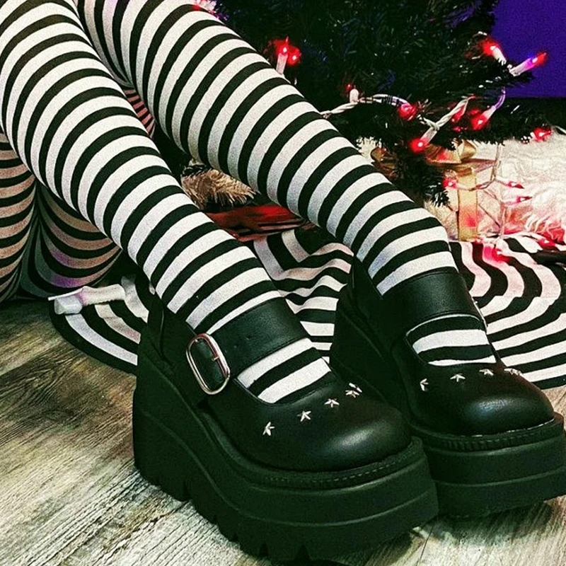 Brand Design Gothic Platform Shoes Black Punk Style Pentagram Comfy Walking Wedges Mary Jane Shoes Lolita Cosplay Women Shoes 43
Brand Design Gothic Platform Shoes Black Punk Style Pentagram Comfy Walking Wedges Mary Jane Shoes Lolita Cosplay Women Shoes 43