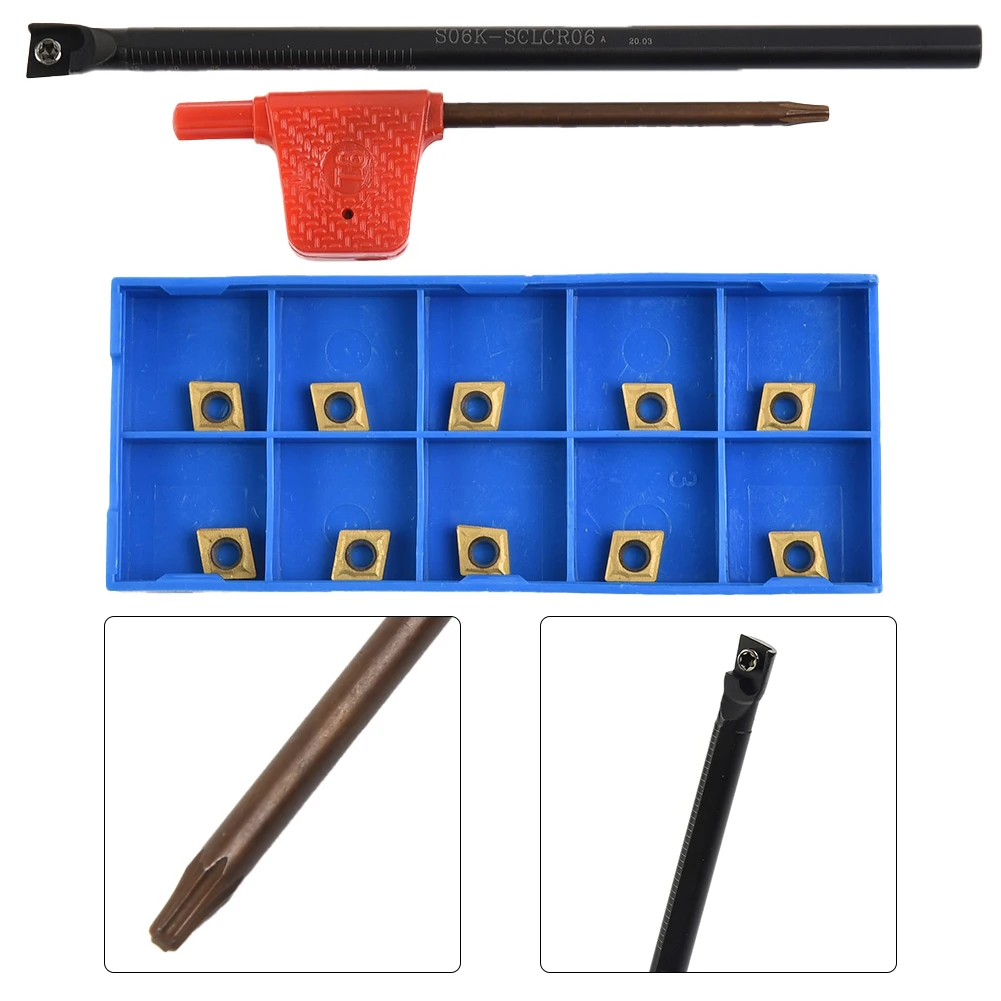 S06K-SCLCR06 Lathe-Boring Bar Turning Holder With 10pcs CCMT060204-HM Carbide Inserts Steel Turning Rod CNC Turning Tool
S06K-SCLCR06 Lathe-Boring Bar Turning Holder With 10pcs CCMT060204-HM Carbide Inserts Steel Turning Rod CNC Turning Tool