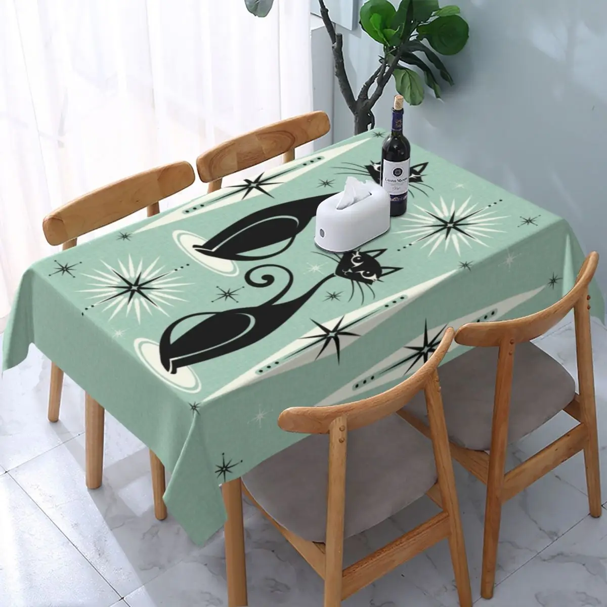 Rectangular Waterproof Mid Century Atomic Black Cats Meow Tablecloth Backed Table Covers Vintage Cartoon Kitten Table Cloth
Rectangular Waterproof Mid Century Atomic Black Cats Meow Tablecloth Backed Table Covers Vintage Cartoon Kitten Table Cloth