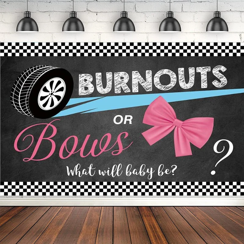 

Burnouts Or Bows Gender Reveal Photography Backdrop Boy Or Girl Pink Or Blue He Or She Baby Shower Party Banner Decor Background