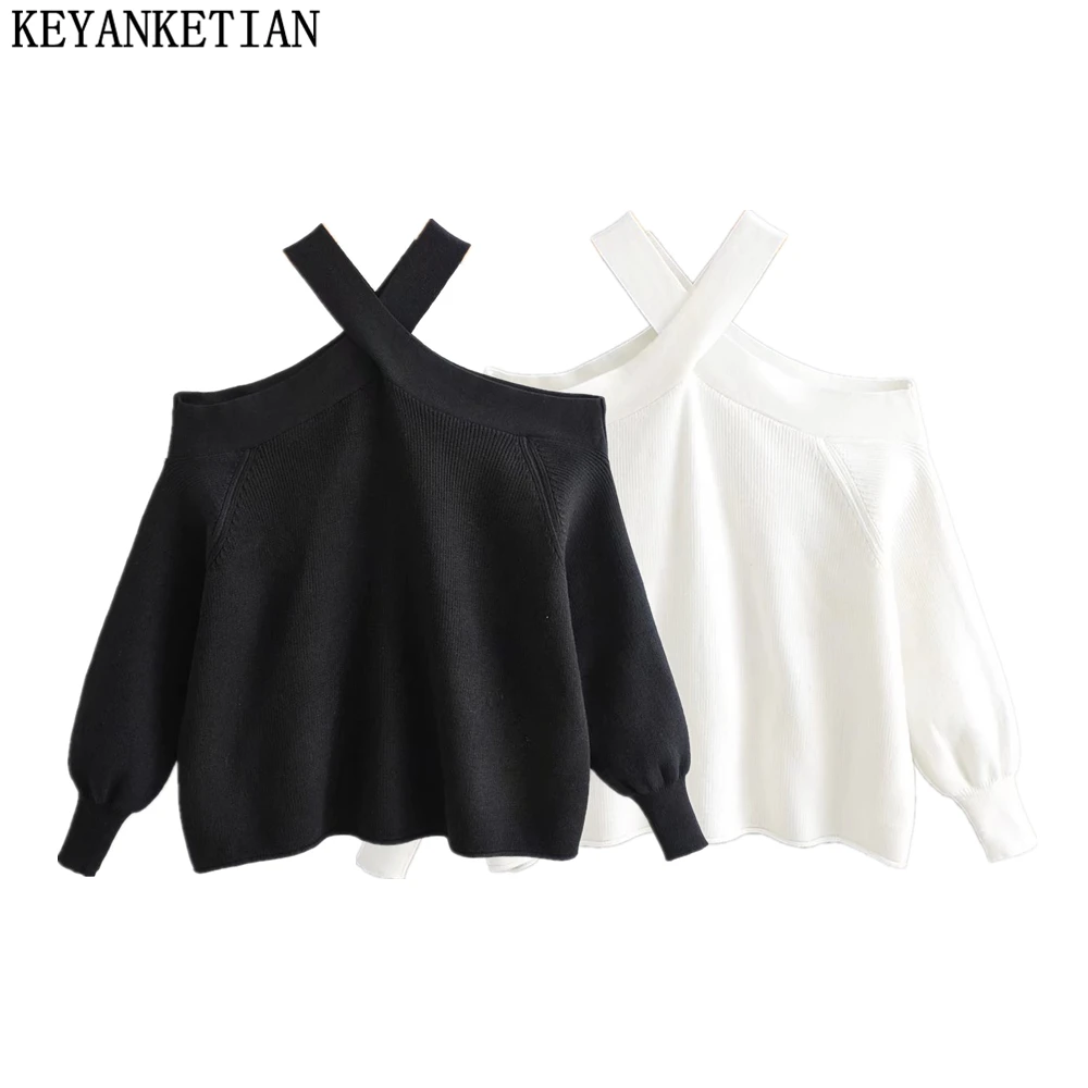 KEYANKETIAN Women's Halter Collar Off Shoulder Knit Sweater Autumn and Winter New Trendy Chic Lantern Sleeve Pullover Sweater
KEYANKETIAN Women's Halter Collar Off Shoulder Knit Sweater Autumn and Winter New Trendy Chic Lantern Sleeve Pullover Sweater