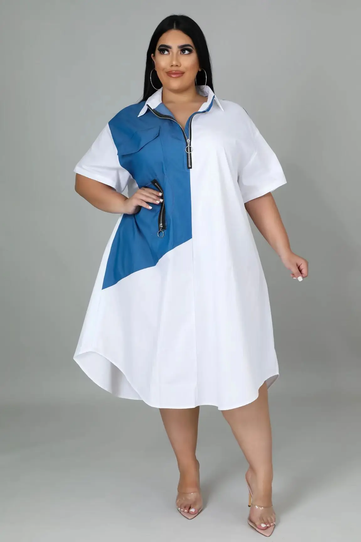 Plus Size Pregnancy Patchwork Zipper Turn-down Neck Loose A-line Shirt Style Dress Elegant Maternity Summer Fashion Women Dress
Plus Size Pregnancy Patchwork Zipper Turn-down Neck Loose A-line Shirt Style Dress Elegant Maternity Summer Fashion Women Dress