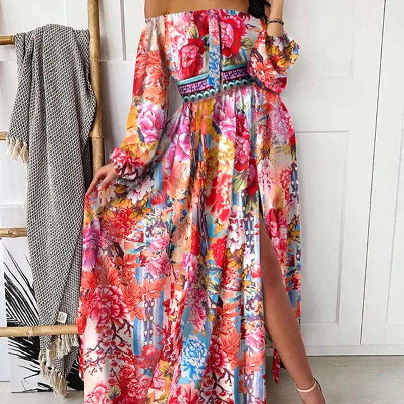 Wepbel Bohe Dress Women Floral Print Large Swing Trendy Long-Sleeve Waist Dress Off Shoulder Slash Collar Big Swing Dress
Wepbel Bohe Dress Women Floral Print Large Swing Trendy Long-Sleeve Waist Dress Off Shoulder Slash Collar Big Swing Dress
