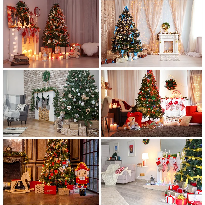 

ZHISUXI Christmas Photography Background Fireplace Christmas tree Backdrops For Photo Studio Props 211110 HS-06