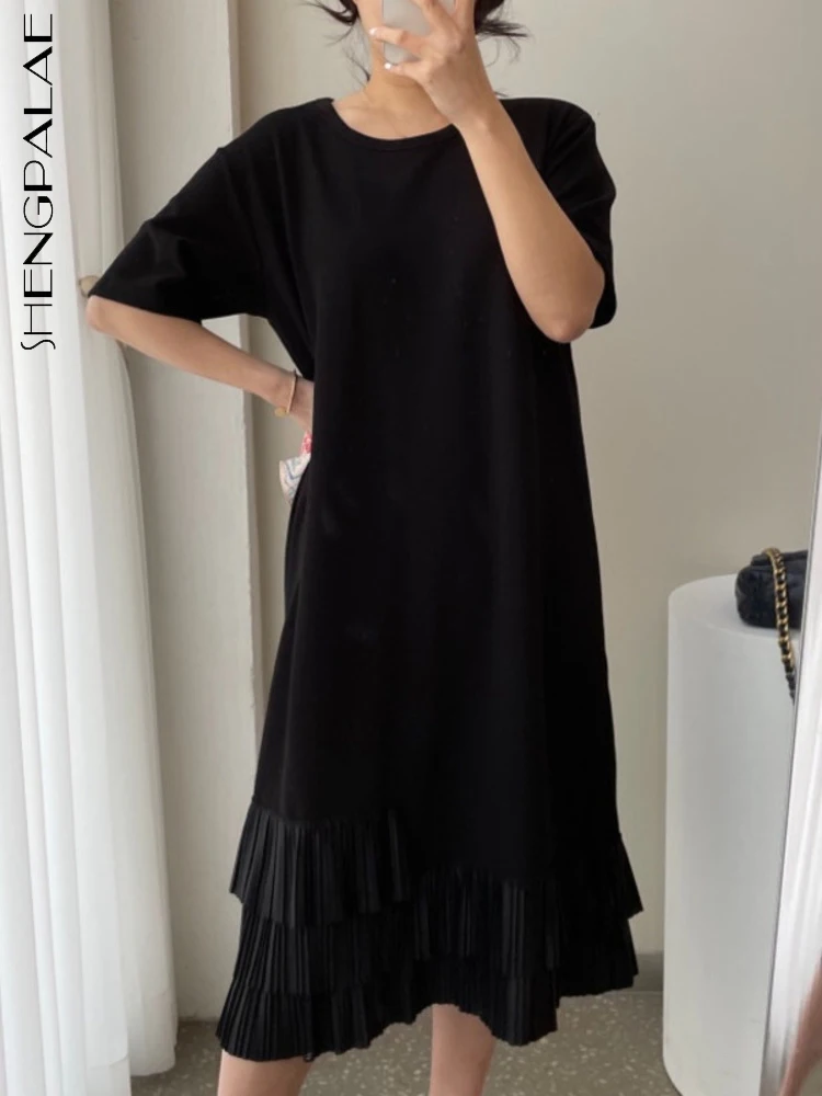 SHENGPALAE Contrast Color Pleated Dress Women's Summer 2022 New Ropound Neck Loose Short Sleeve Mid-calf Dresses Female 16F0865 
SHENGPALAE Contrast Color Pleated Dress Women's Summer 2022 New Ropound Neck Loose Short Sleeve Mid-calf Dresses Female 16F0865