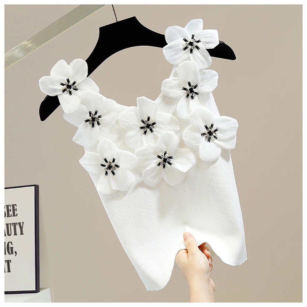 Summer Elegant Beading Flower Patchwork Knitted Crop Tops Women Korean Fashion Casual Appliques Sweet White Back Short Tank Top
Summer Elegant Beading Flower Patchwork Knitted Crop Tops Women Korean Fashion Casual Appliques Sweet White Back Short Tank Top