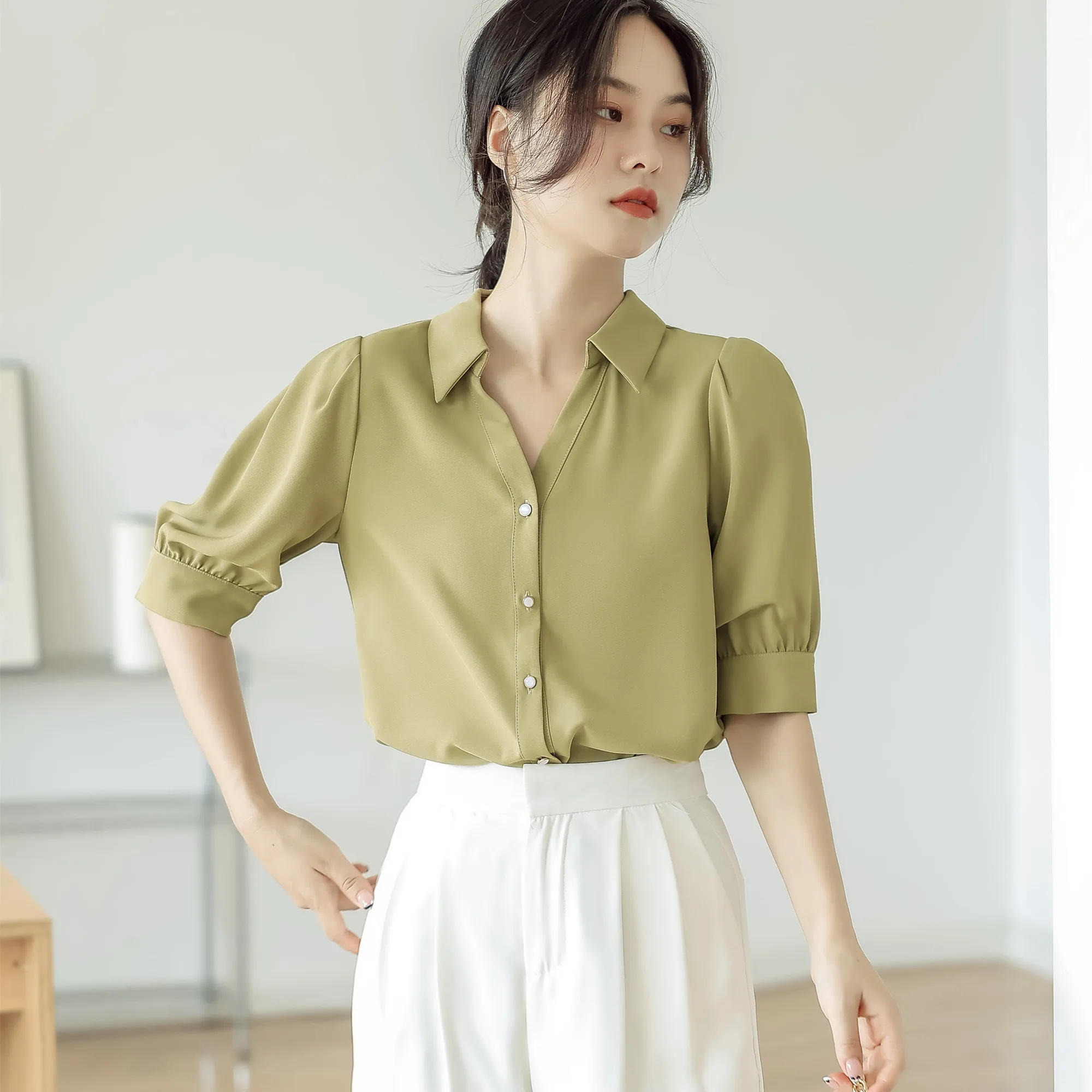Yellow Chiffon Short Sleeve Women Shirts Short Sleeve 2022 Summer Thin Clothes Korean Fashion Designer Office Lady V-Neck Tops
Yellow Chiffon Short Sleeve Women Shirts Short Sleeve 2022 Summer Thin Clothes Korean Fashion Designer Office Lady V-Neck Tops