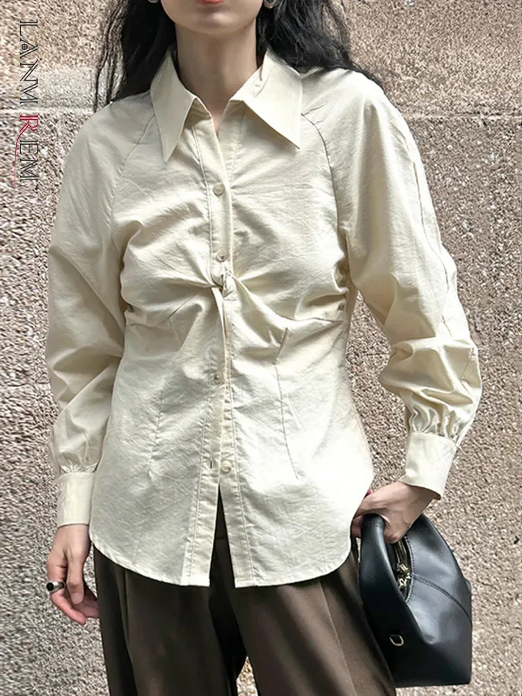 

Простые однотонные женские рубашки LANMREM для офиса, женские однобортные элегантные блузки с отложным воротником и длинным рукавом, Новинка осени 2023, 26D6518
