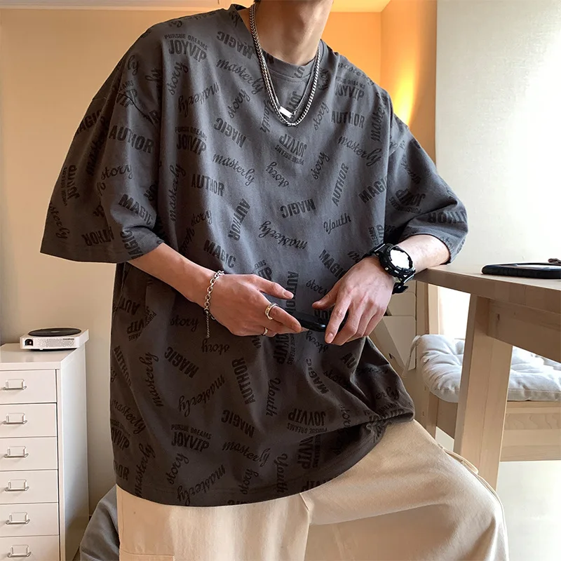 Summer short-sleeved T-shirt men's trend loose ins rend brand half sleeve clothes Korean version wild net red five-point sleeve 
Summer short-sleeved T-shirt men's trend loose ins rend brand half sleeve clothes Korean version wild net red five-point sleeve