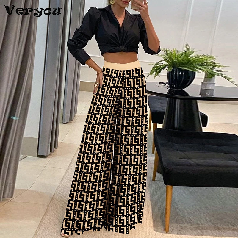 2022 Sexy Solid Long Sleeve V Neck Short Shirt And Vintage Print Wide Leg Pants Suit Female Casual Two Piece Set Autumn Outfits
2022 Sexy Solid Long Sleeve V Neck Short Shirt And Vintage Print Wide Leg Pants Suit Female Casual Two Piece Set Autumn Outfits