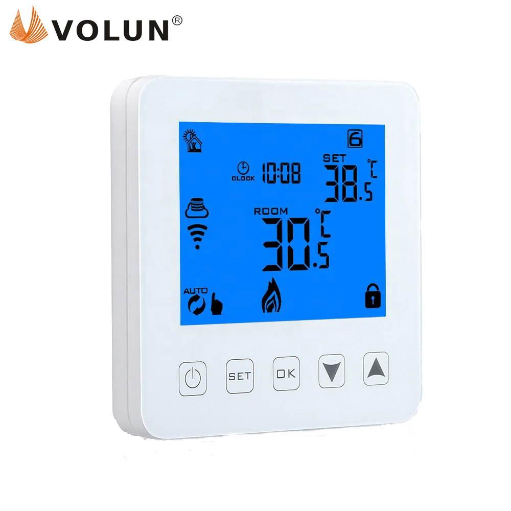 Acrylic panel with LED 100-240V power load 16A 6 countries languages Wifi thermostat
Acrylic panel with LED 100-240V power load 16A 6 countries languages Wifi thermostat