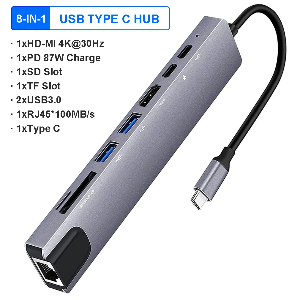Концентратор USB C 4K, 30 Гц, Тип C, Разветвитель USB C на HDMI, совместимый с RJ45, 87 Вт, адаптер USB 3,1, док-станция с портом Ethernet
Концентратор USB C 4K, 30 Гц, Тип C, Разветвитель USB C на HDMI, совместимый с RJ45, 87 Вт, адаптер USB 3,1, док-станция с портом Ethernet