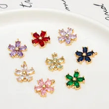 1pcs Diy Accessories Copper Inlaid Zircon Simple Five-petal Small Flower Pendant Earrings Necklace Accessories Material Charms