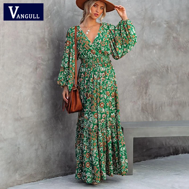 Vangull Fashion Green Floral Print Long Dress Women Spring V-Neck Lantern Sleeve Female Party Dress Backless Ladies A-Line Dress
Vangull Fashion Green Floral Print Long Dress Women Spring V-Neck Lantern Sleeve Female Party Dress Backless Ladies A-Line Dress