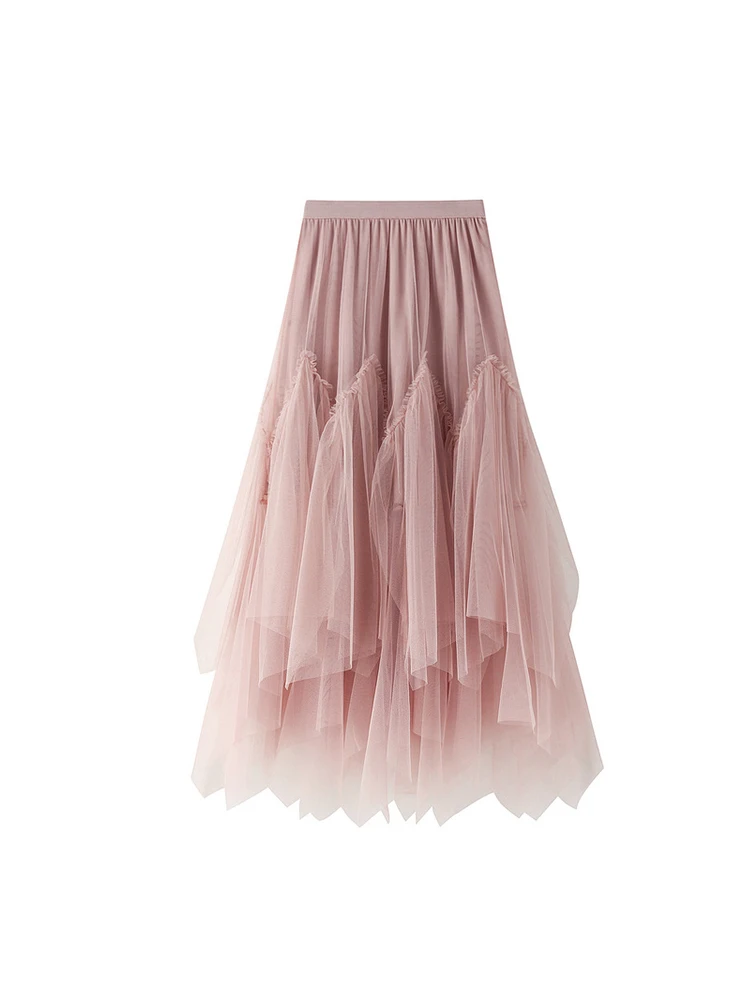 Spring Autumn Elegant Tulle Fairy Skirt Women Elastic High Waist Spliced Irregular A-line Midi Puffy Mesh Skirts 2022
Spring Autumn Elegant Tulle Fairy Skirt Women Elastic High Waist Spliced Irregular A-line Midi Puffy Mesh Skirts 2022