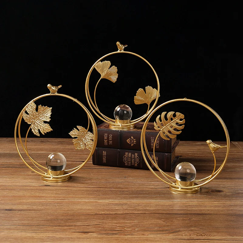 Креативные Золотые листья гинкго, хрустальный шар, мебель для крыльца, гостиной, витрина, шкаф, роскошный магазин, мебель для отеля