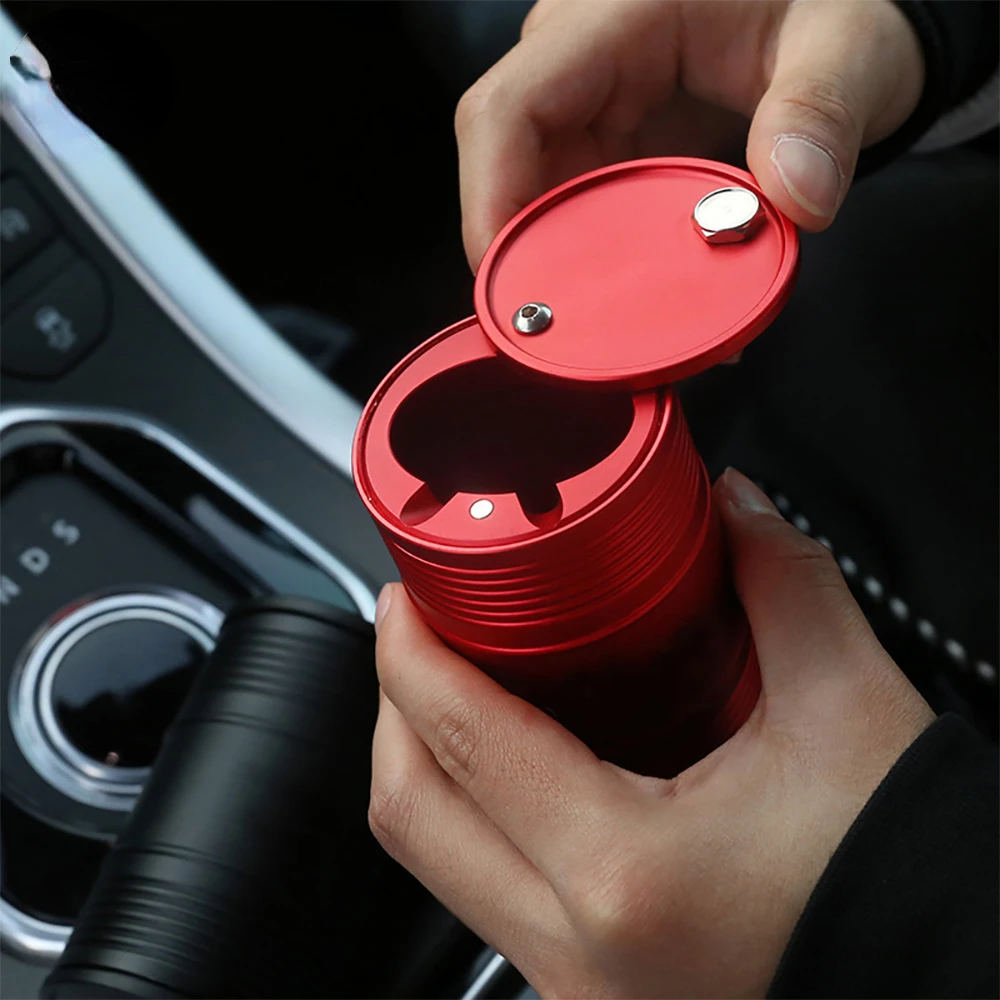 

Quality Aluminum Alloy Car Ashtray with Rotating Lid High Flame Retardant Cigarette Cup Portable Convenient Smokeless Can