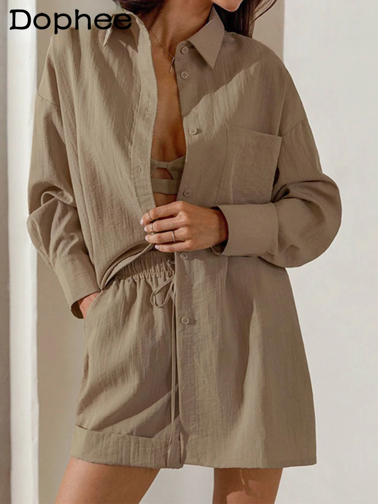 Fashion Women's 2 Pcs Set New Solid Loose Long Sleeve Tops High Waist Drawstring Straight Shorts Female Autumn 2022
Fashion Women's 2 Pcs Set New Solid Loose Long Sleeve Tops High Waist Drawstring Straight Shorts Female Autumn 2022