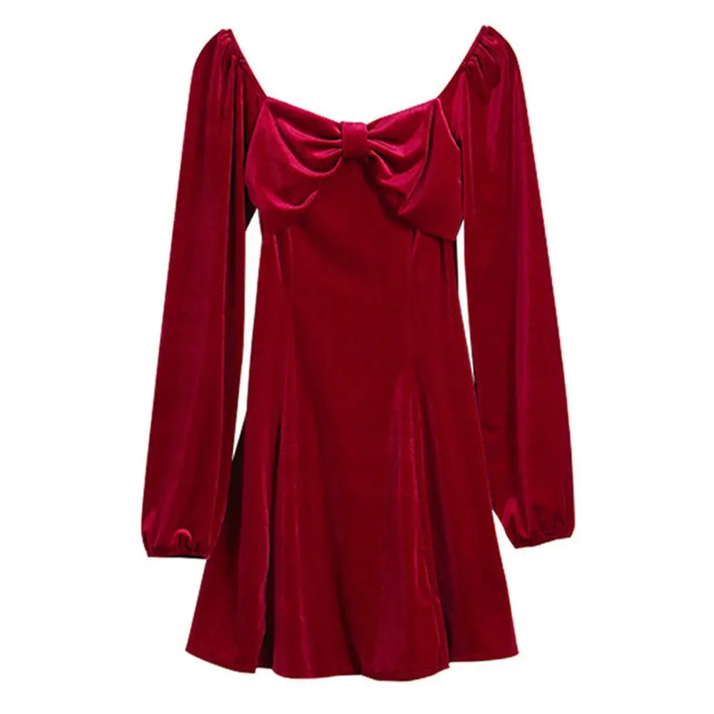 Women Dress Bowknot Decor Soft Above Knee Square Collar Lantern Long Sleeve Mini Dress Velvet Dress Leisure Clothes
Women Dress Bowknot Decor Soft Above Knee Square Collar Lantern Long Sleeve Mini Dress Velvet Dress Leisure Clothes
