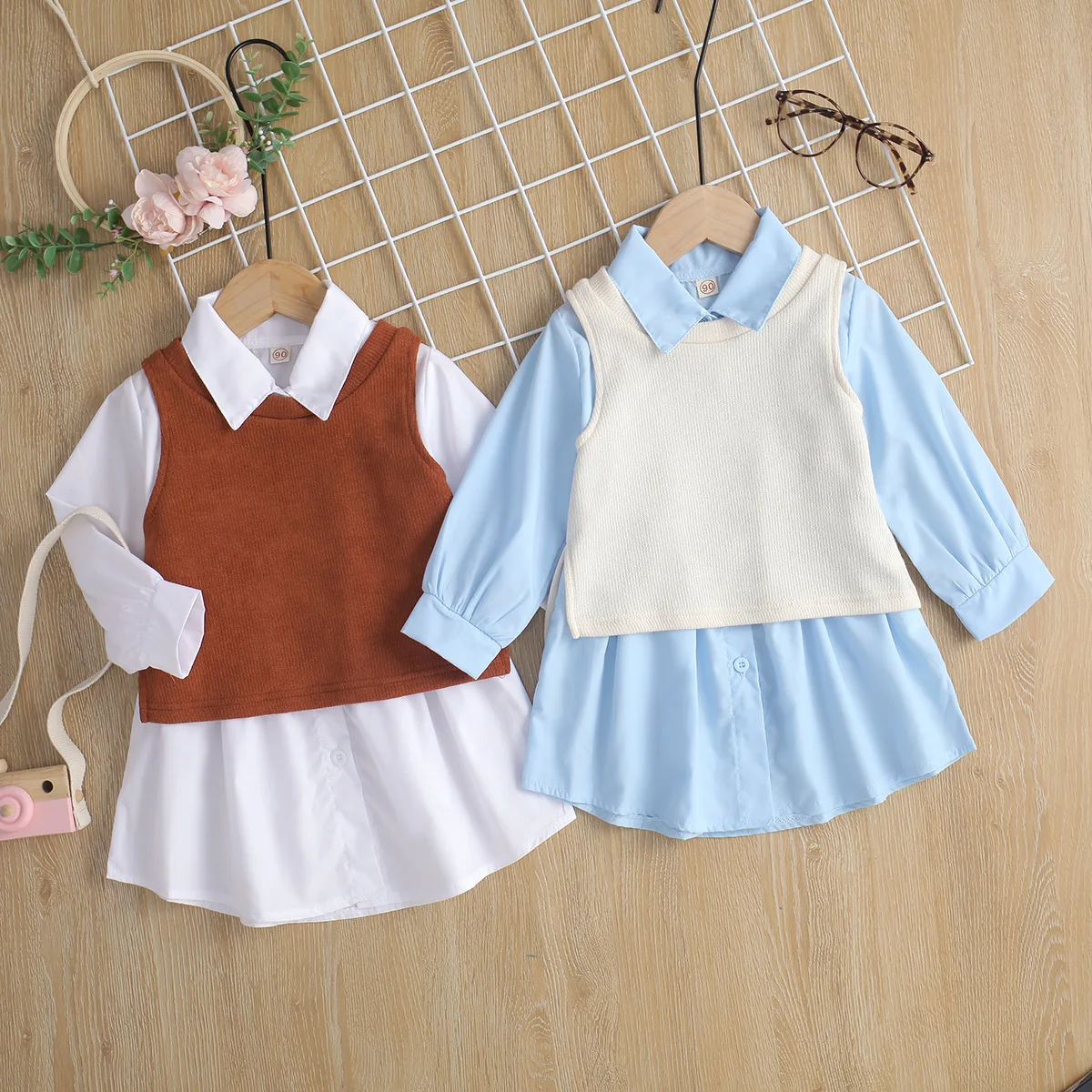 Toddler Baby Girl Dress 2023 New Lapel Long-sleeved Lining Dress+knitted Vest Two-piece Set Flower Girl Dresses
Toddler Baby Girl Dress 2023 New Lapel Long-sleeved Lining Dress+knitted Vest Two-piece Set Flower Girl Dresses