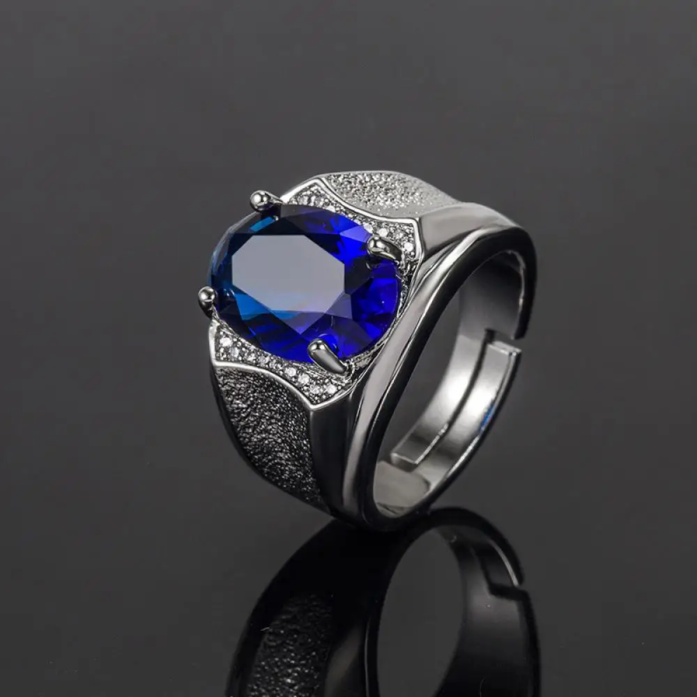 

HOYON 18K White Gold Color ing Diamond style Sapphire Men's Ring Fashion Shiny Blue Crystal Ring Ins Style Jewelry 925 Stamp