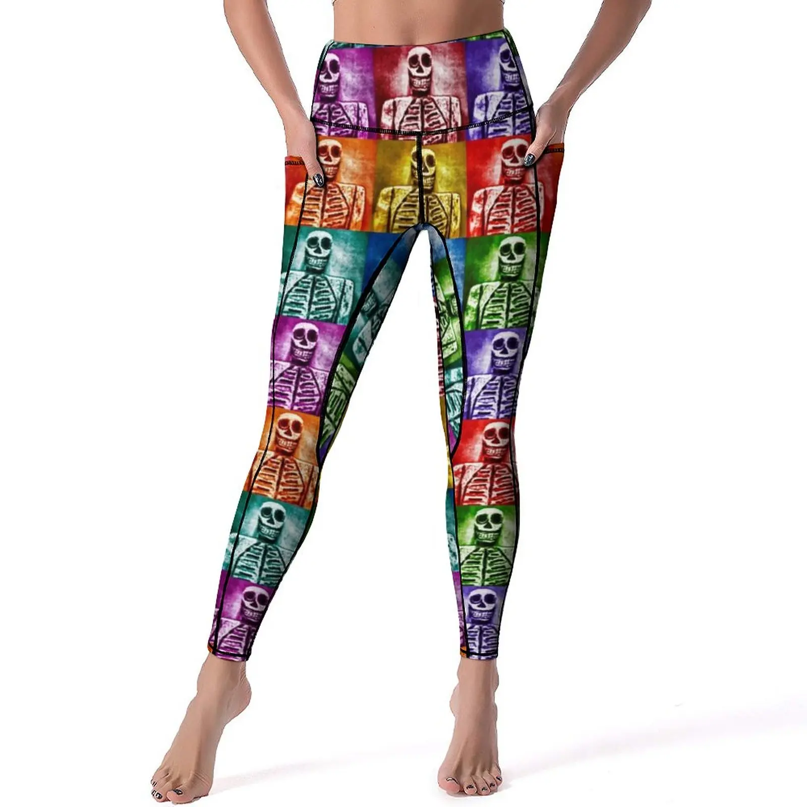 

Красочные штаны для йоги со скелетом, сексуальные блестящие леггинсы с графическим рисунком, леггинсы с эффектом пуш-ап для спортзала, женские забавные эластичные спортивные Леггинсы