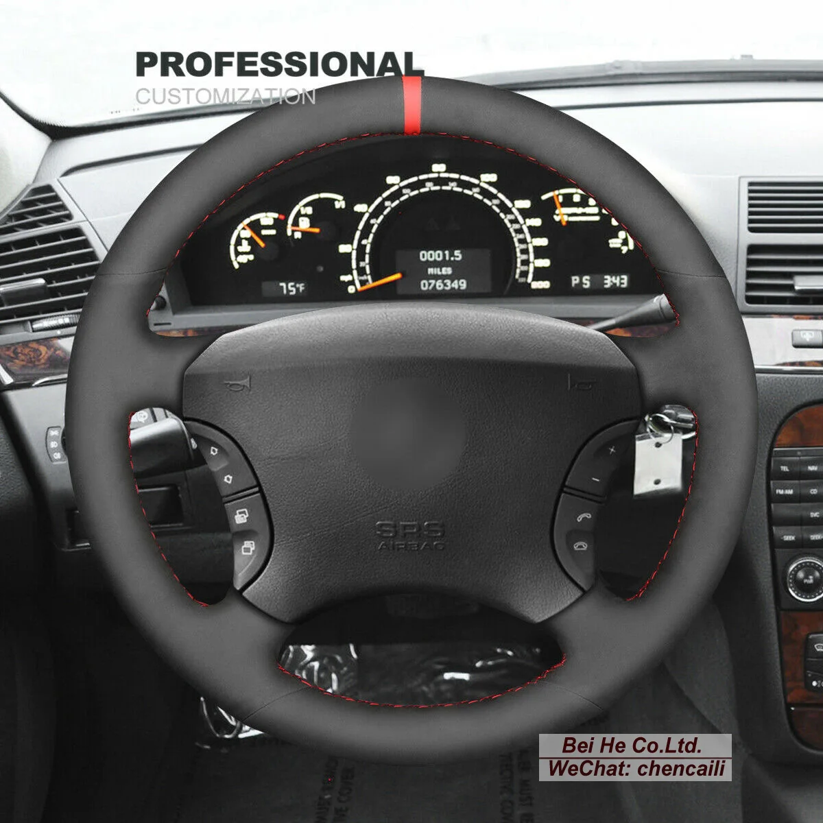 Hand Sew Non-slip Black Leather Suede Car Steering Wheel Cover For Mercedes Benz CL-Class C215 / S-Class SInterior Accessories
Hand Sew Non-slip Black Leather Suede Car Steering Wheel Cover For Mercedes Benz CL-Class C215 / S-Class SInterior Accessories