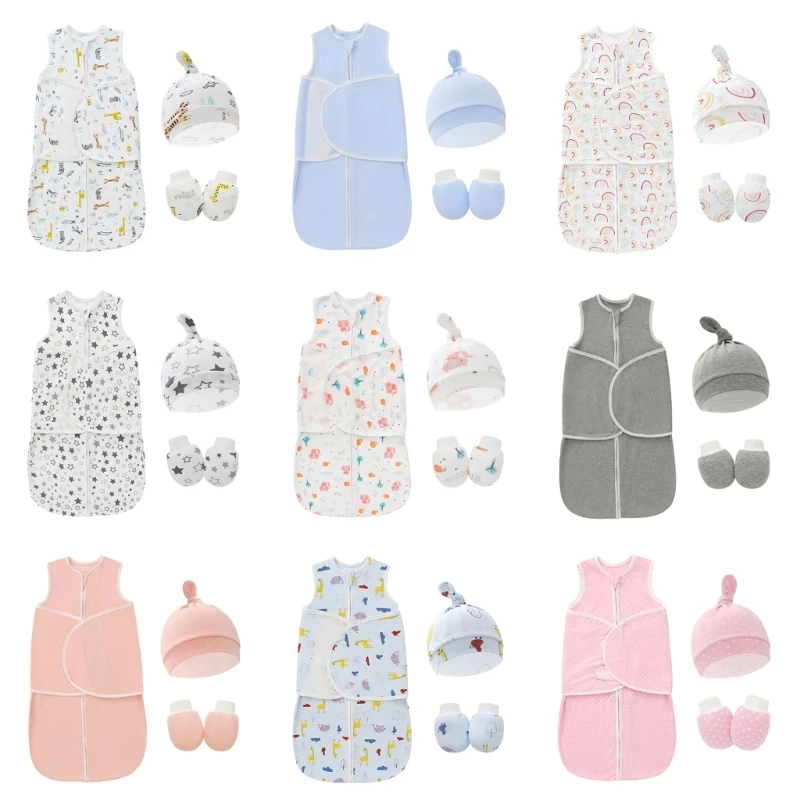 

Newborn Boy Girl Sleep Blanket Baby Swaddling with Hat and Anti-grasping Gloves DropShipping