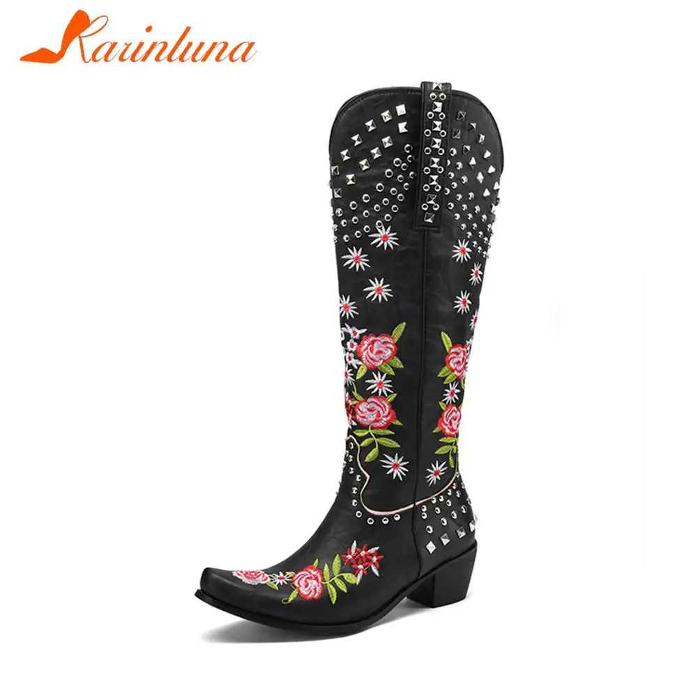 Karinluna Fashion New Ladies Western Boots mid-calf Flower Sweet Shoes slip-on Women Autumn Winter pointed-toe Thick High Heels
Karinluna Fashion New Ladies Western Boots mid-calf Flower Sweet Shoes slip-on Women Autumn Winter pointed-toe Thick High Heels
