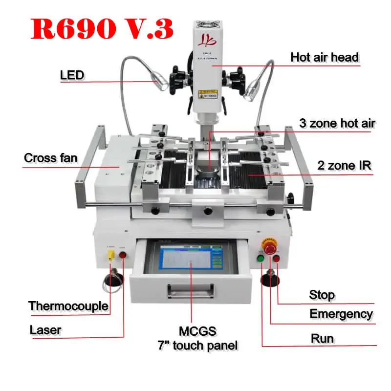 Паяльная станция R690 V.3, ИК-паяльная станция, 3 зоны с лазерной точкой, 4300 Вт, для игрового ПК, ноутбука
Паяльная станция R690 V.3, ИК-паяльная станция, 3 зоны с лазерной точкой, 4300 Вт, для игрового ПК, ноутбука