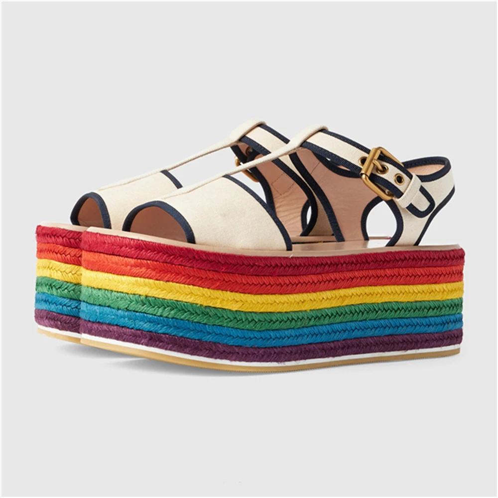 Сандалии женские на платформе с открытым носком, босоножки на высокой танкетке, радужная веревка, стринги, разноцветные, лето 2022
Сандалии женские на платформе с открытым носком, босоножки на высокой танкетке, радужная веревка, стринги, разноцветные, лето 2022
