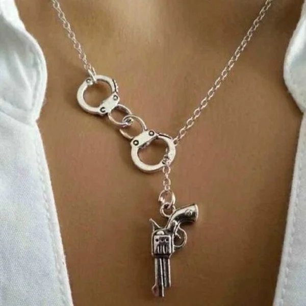 Delysia King Women Personality Handcuffs Gun Pendant Nightclub Hip Hop Couple Necklace
Delysia King Women Personality Handcuffs Gun Pendant Nightclub Hip Hop Couple Necklace