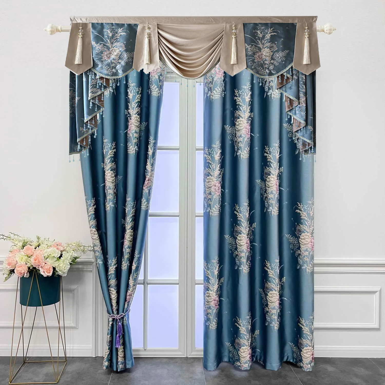 European Luxury Floral Jacquard Curtains for Bedroom Villa Jacquard Flower 3d Embossed Thermal Insulated French Window Drapes 
European Luxury Floral Jacquard Curtains for Bedroom Villa Jacquard Flower 3d Embossed Thermal Insulated French Window Drapes