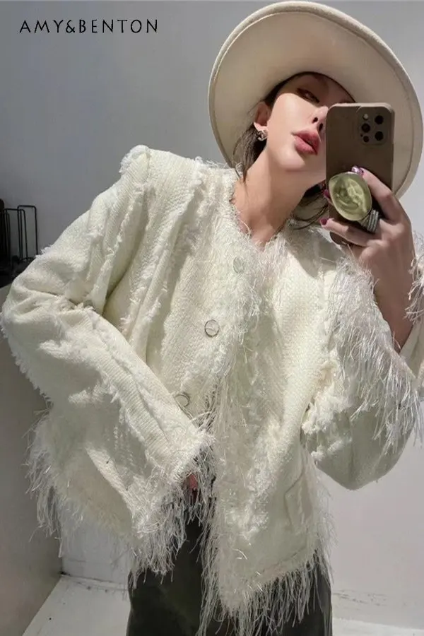 Women's Temperamental Tassels Short Coat Loose Casual Frayed Suit Coat Top Ladies Round Neck Single Breasted Jackets Female
Women's Temperamental Tassels Short Coat Loose Casual Frayed Suit Coat Top Ladies Round Neck Single Breasted Jackets Female